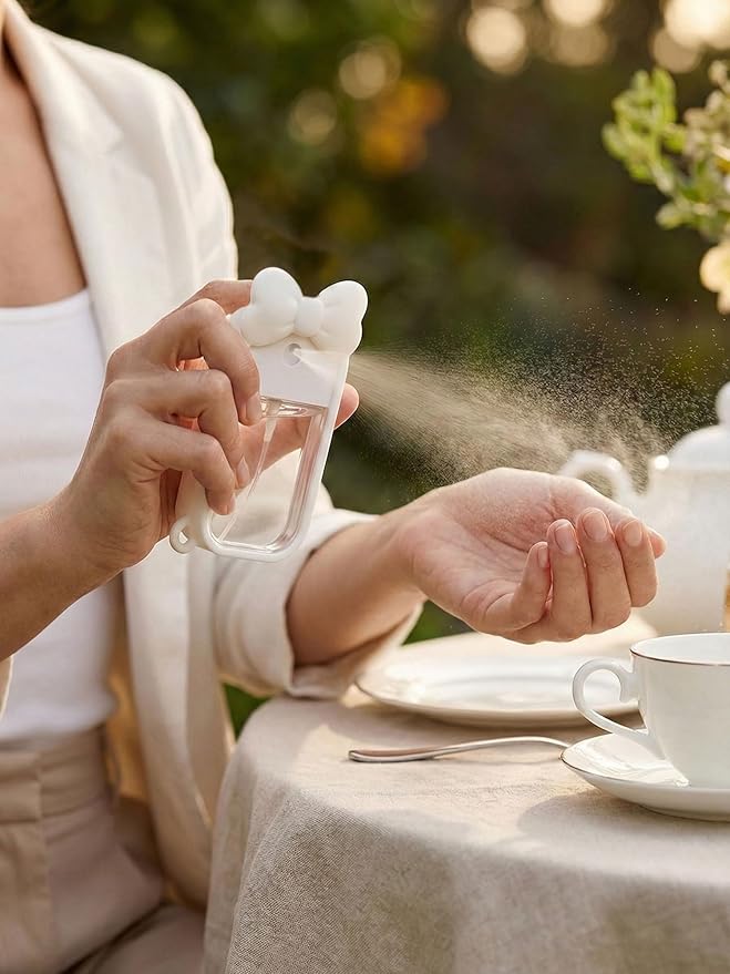 Silicone Bow Case Compatible with Touchland Hand Sanitizer Spray 1 oz (30 mL), Cute Holder with Keychain Clip, Gift for Girls