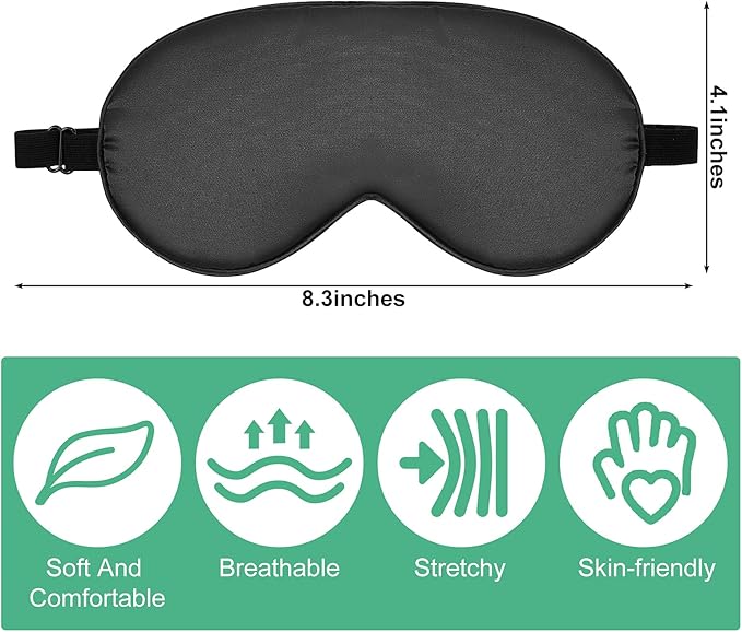 6 Pieces Natural Silk Sleep Mask Soft Eye Mask Adjustable Strap Blindfold Eyeshade Smooth Comfortable Eye Cover with Bag for Sleeping(Black)