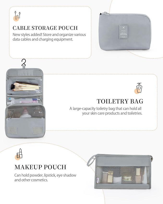 Anjing Packing Cubes for Suitcase 11PCS Luggage Packing Organizers Travel Essentials Luggage Organizer Hooked Toiletry Bag Cosmetic Bag and Shoes Bag, Gray