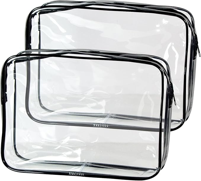 2-Pack Clear TSA Approved Toiletry Bag, Quart Size Travel Organizer, Water Resistant, Travel Cosmetic & Makeup Bags, Carry-On Airport Compliant Bag