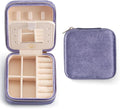 ZPROW Plush Velvet Travel Jewelry Case, Travel Jewelry Organizer, Jewelry Travel Case,Travel Jewelry Box, Small Jewelry Case for Women, Jewelry Travel Box, Earring Organizer with Mirror - Periwinkle