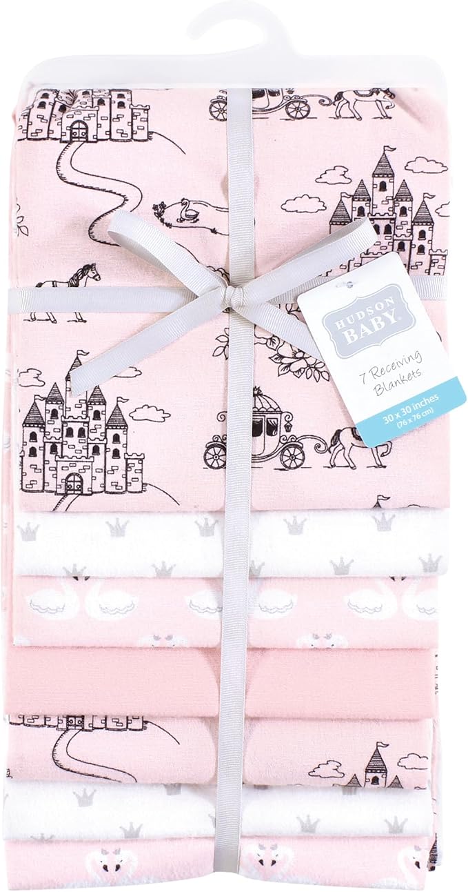 Hudson Baby Unisex Baby Cotton Flannel Receiving Blankets Bundle, Fairytale Princess, One Size