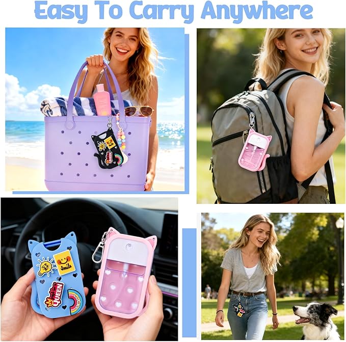 Mity rain Hand Sanitizer Spray Case Compatible With Touchland, Cute Silicone Hand Sanitizer Holder Keychain with 4 Charms, Portable Refillable Sanitizer Accessory, Gift for Women And Teens