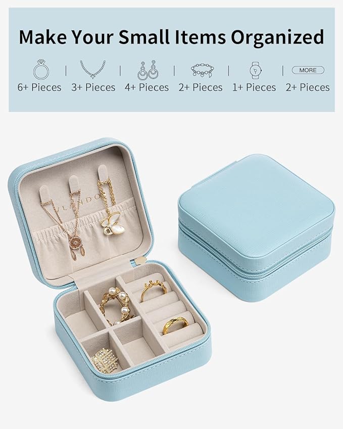 VLANDO Travel Jewelry Box, Small Jewelry Travel Organizer Case for Girls Women - Blue*6 pack