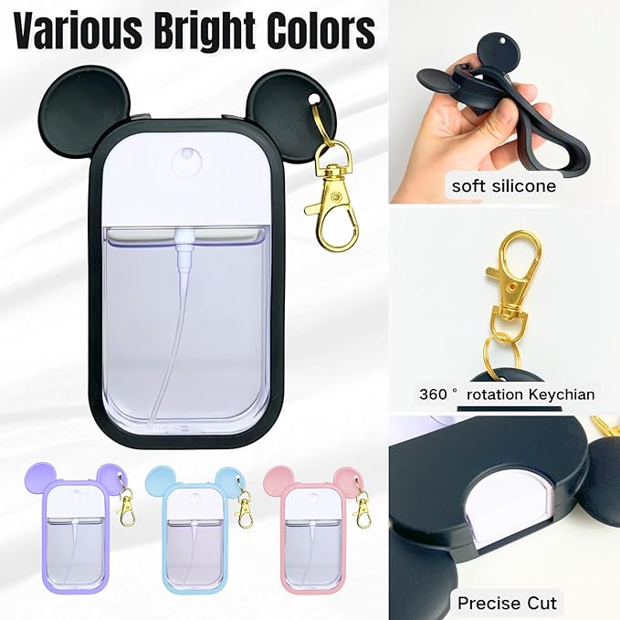 Mouse Design Silicone Case Compatible with Touchland Hand Sanitizer Spray 1 fl oz, Silicone Protective Case Holder with Keychain for Power Mist and Glow Mist, Black