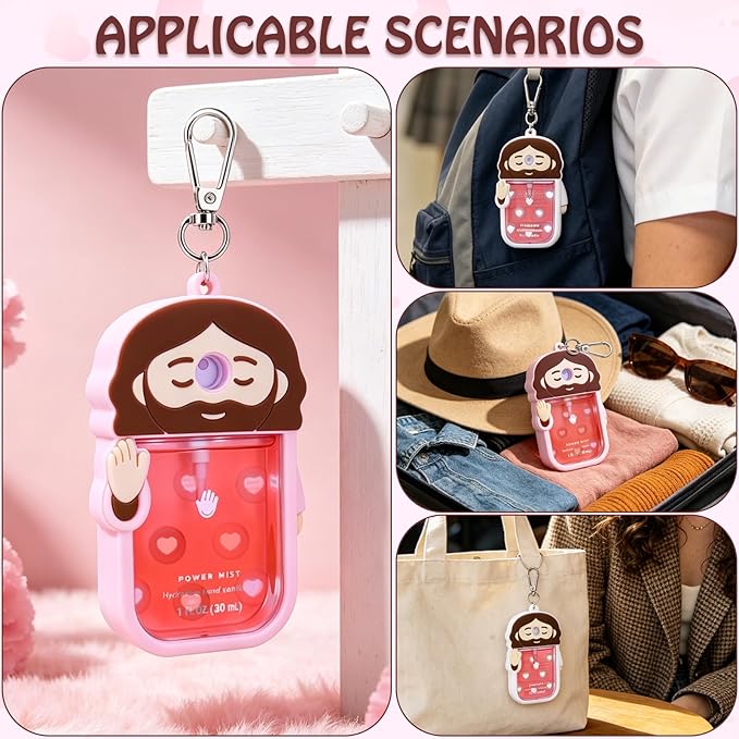 Silicone Case Compatible with Touchland Hand Sanitizer Spray, Touchland Case with Keychain, Protective Case for Power & Glow Mist 1 FL Oz/30ML, Sanitizer Spray Accessory for Mother‘s Day(Pink&White)