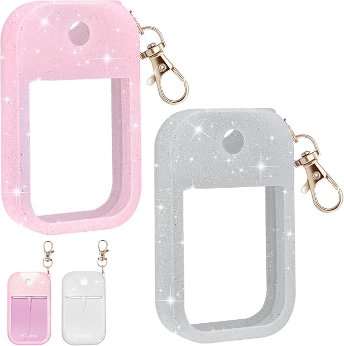 Palksky Hand Sanitizer Spray Case for Touchland,Protective Case with Keychain for Power Mist and Glow Mist1 fl oz(Glitter Sequin Pink and Black),Travel Size