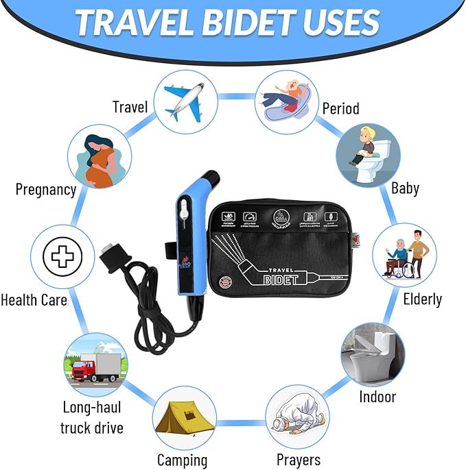 Orca Portable Travel Bidet Bottle Handheld Personal Sprayer, Electric Travel Bidet Camping Bathroom Personal Hygiene Cleaning Baby Care Toilet Sprayer Cleaning + 2 L Pouch