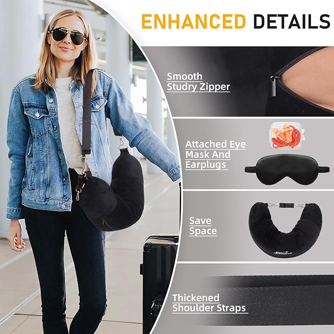Travel Neck Pillow Stuffable with Clothes, Stuffable Neck Pillow for Travel, Packable Fillable Storage Bag for Airplane, Soft Velvet U Pillow Case Cover