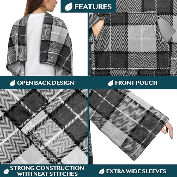PAVILIA Blanket with Sleeves for Adult Women Men, Soft Warm Wearable Blanket Fleece Wrap Throw, Robe Blanket Gift