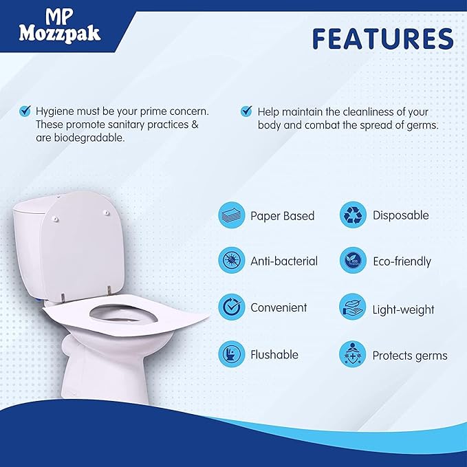 MP MOZZPAK Toilet Seat Covers Disposable - 10 Packs(100 Pcs) - XL Flushable Disposable Toilet Seat Cover for Kids Potty Training, Adults - 100% Biodegradable - Travel Accessories for Airplane, Camping