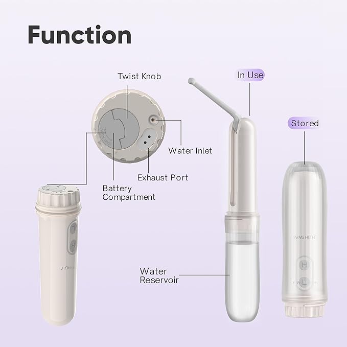 Portable Electric Bidet Sprayer - Handheld Travel Bidet with 2 Pressure Modes - Waterproof Foldable Pocket-Sized & Cordless for Bathroom Ultimate Personal Hygiene Cleaning at Home and Camping, White