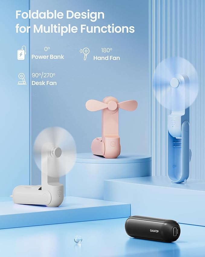 Gaiatop Portable Handheld Fan, 3 in 1 Mini Fan Handheld [17h Max Cooling], Foldable Personal Fans Pocket Design, USB Travel Fans Portable, Lash Trip Summer Essential Cute Gifts for Women Girl, White
