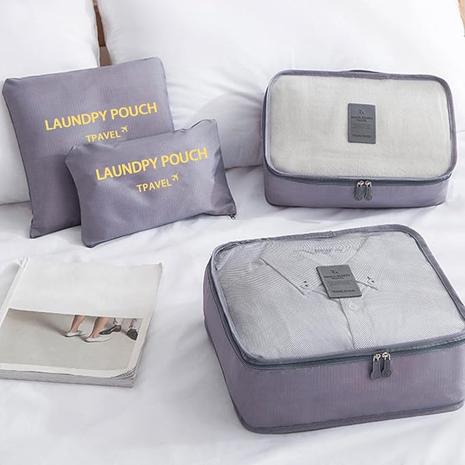12 Set Packing Cubes for Travel Luggage Packing Bags Reusable Waterproof Suitcase Organizer Bags Set with Shoe Bag and Toiletry Bag (Black+Grey)