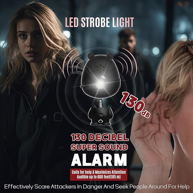 Personal Safety Alarm for Women – Rechargeable Personal Alarm for Women Kids and Elders – 130dB Loud Siren – Strobe Light – Low Battery Notice – Safety Siren Keychain