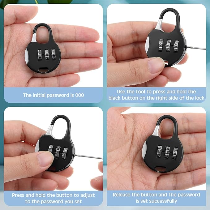 Moxweyeni 10 Pcs Digit Combinations Padlock Safe Cipher Lock Mini Combination Resettable Number for Suitcases Luggage Briefcases Computer Bags(Cute Style,Black)