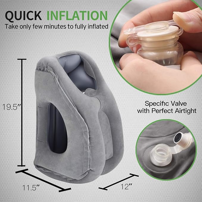 Betus Dreamer Comfort Inflatable Travel Pillow for Airplane - Ergonomic Design & Comfortable Neck Head Rest Pillow for Long Sleeping on Airplane Flight, Train Trip or Office Napping