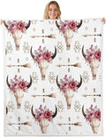 Manfei Cow Skull Kids Throw Blanket,Western Cowboy Aztec Flowers Romantic Bed Blanket for Girls Boys Adults,Arrows Boho Tribal Fleece Blanket,Rustic Retro Fuzzy Blanket,Twin Size (60 x 80 Inches)