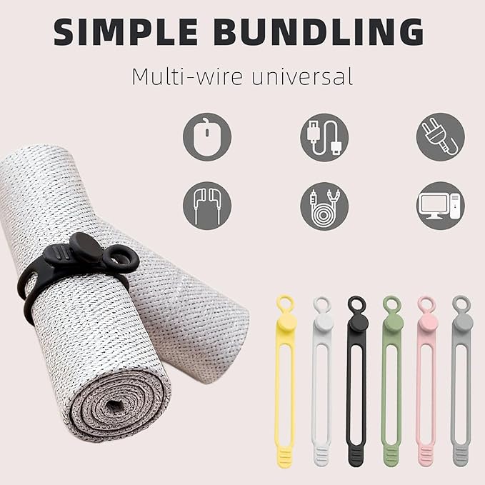 Data Cable Organizer, 2025 New Elastic Silicone Cable Straps Cord Organizer, Reusable Cable Ties Wire Organizer for Bundling and Fastening Earphone, Phone Charger (18 Pcs)