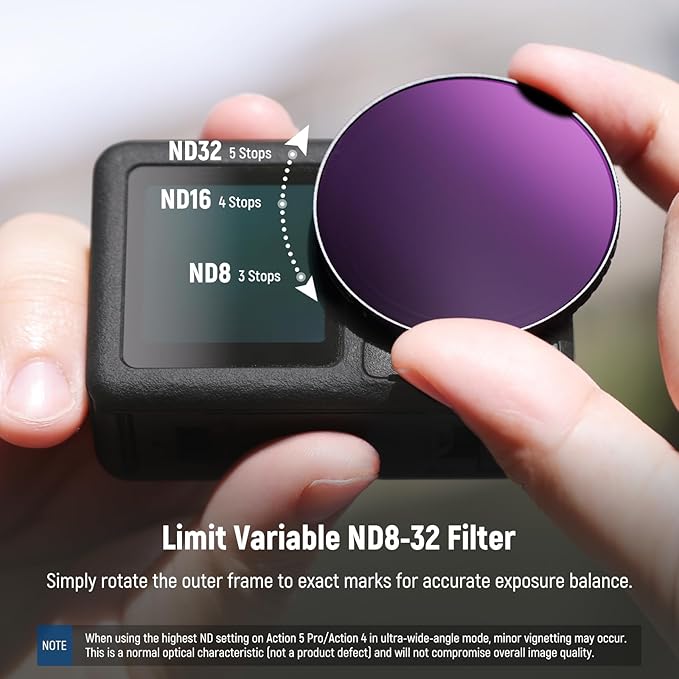 NEEWER Variable ND Filter Compatible with DJI Osmo Action 5 Pro & Action 4, ND8-32 (3-5 Stops) Screw On Neutral Density Lens Filter Multicoated HD Optical Glass Action Camera Accessories