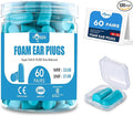 VOISEN 60 Pairs Foam Ear Plugs, Ear Plugs for Sleeping Noise Cancelling, 32dB NRR, 37dB SNR Earplugs for Sleeping, Snoring, Studying, Loud Events, Traveling & Concerts, A Storage Box, Blue
