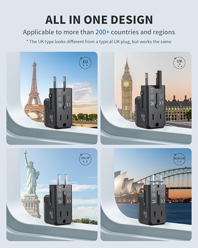 EPICKA Universal Travel Adapter, International Plug Adapter Wall Charger with 20W USB-C PD & USB-A QC, All-in-One Pocket Size Adapter for USA EU UK AUS (Pocket 111, Black)