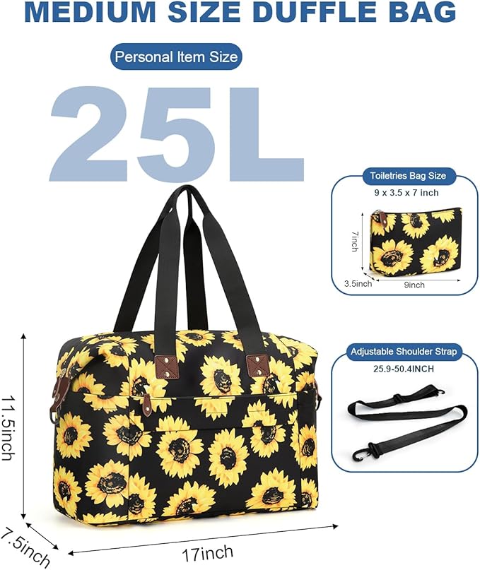 Pritent Travel Duffle Bag, Waterproof Weekender Overnight Hospital Bags for Women Men with Toiletry Bag Lightweight Carry on Personal Item Duffle Gym Bag for Travel, Airplanes, Sports