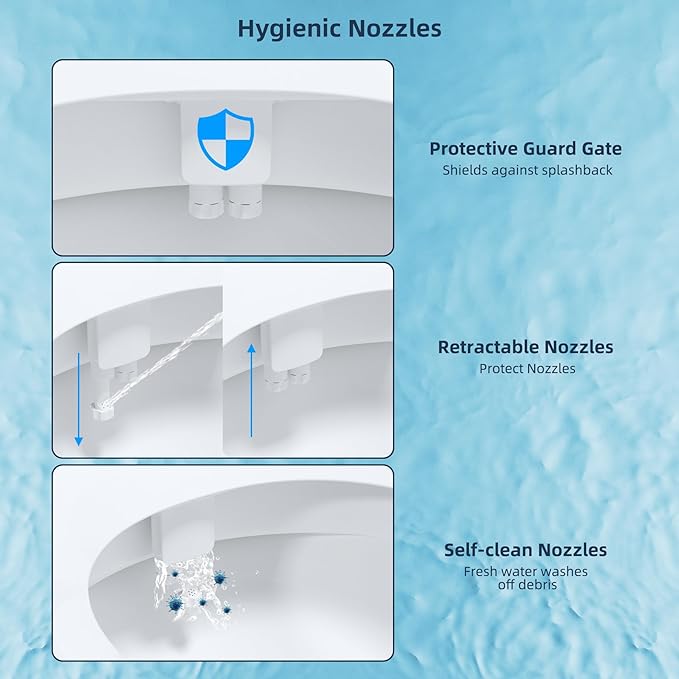 Hibbent Bidet Attachment for Toilet with Self Cleaning Dual Nozzle, Hot and Cold Water Spray Non-Electric Mechanical Toilet Seat Bidet for Rear or Female Washing Sanitizing, Blue