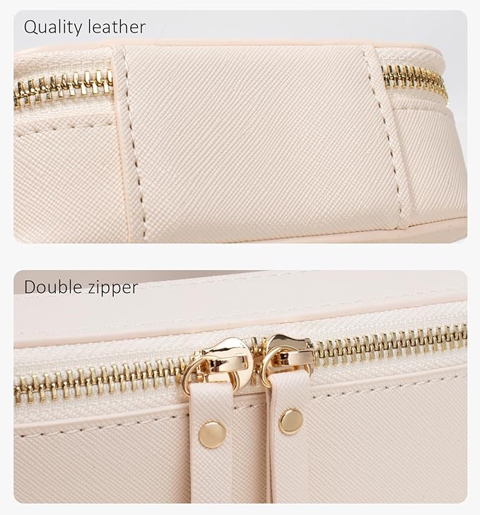 LETGO 2Pack Leather Clear Makeup Bags with Zipper Toiletry Bags for Car Essentials PVC Transparent Storage Pouch Travel Portable Lipstick Bag Organizer for Women (Mini+Large Beige)
