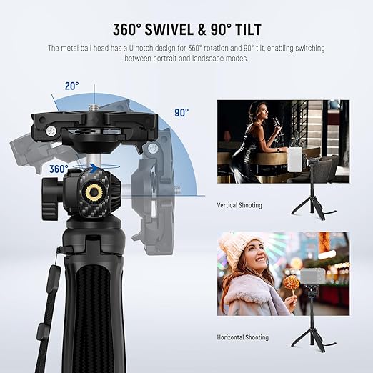NEEWER TP38 Phone Camera Tripod Selfie Stick with Cell Phone Holder Action Camera Mount Adapter Compatible with iPhone GoPro, Mini Travel Tripod Stand with Cleaning Cloth for Vlogging Video Recording