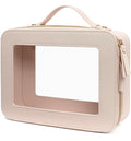 LETGO Clear Makeup Bag Organizer, Travel Toiletry Bag Cosmetic Case for Women, Portable Make Up Skincare Pouch Car Organizer Bag with Zippers for Essentials(Large-Beige)