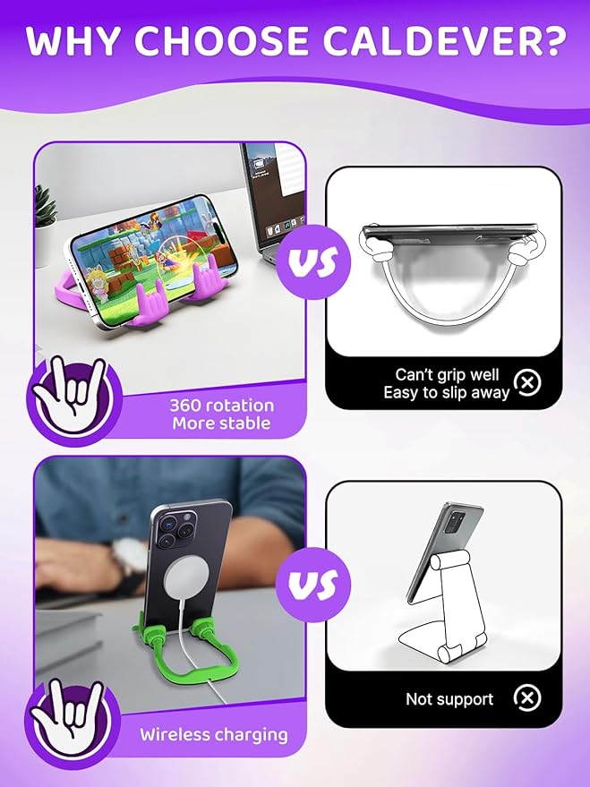 Stocking Stuffers for Teen Boys Girls Cell Phone Stand Upgrade Adjustable Rock on Lazy Phone Stand for Desk Cool Funny Gadget Gifts for Christmas Adult Men Women Wife 2Pack Bright Purple Avocado Green