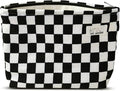 HAPPYHEIDI Women Checkered Corduroy Makeup Bag Cosmetic Pouch Purse Organiser, Canvas Lining, Cute Black White