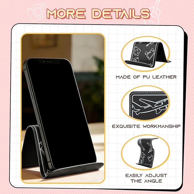 Airplane Phone Holder, Flexible Cell Phone Holder, Folding Cellphone Stand for Desk, Bed, Office, Treadmill, Home, in-Flight Airplane Travel Accessories - Travel Must Haves Cool Gadgets-Black