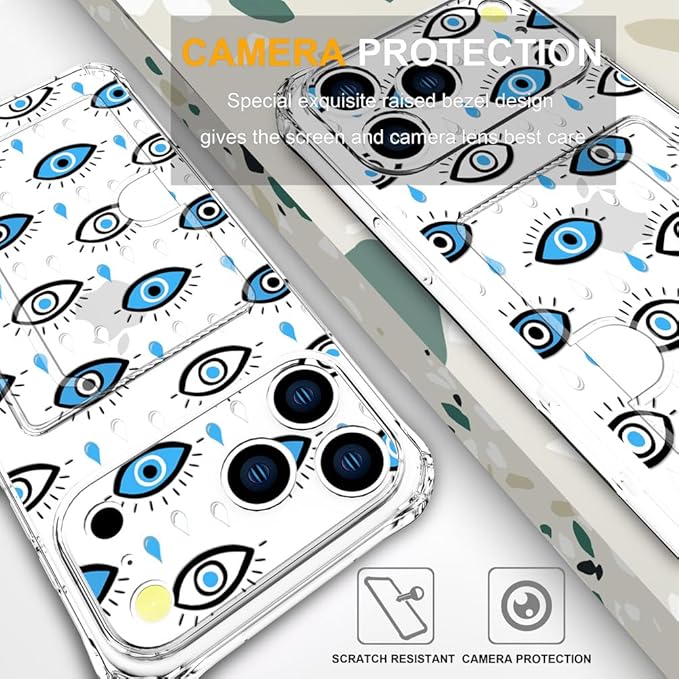 Compatible with iPhone 17 Pro Max Case Card Holder for Women Cute Design,Wallet Phone Cases Transparent Cool Kawaii Protective (Clear Blue Evil Eyes)
