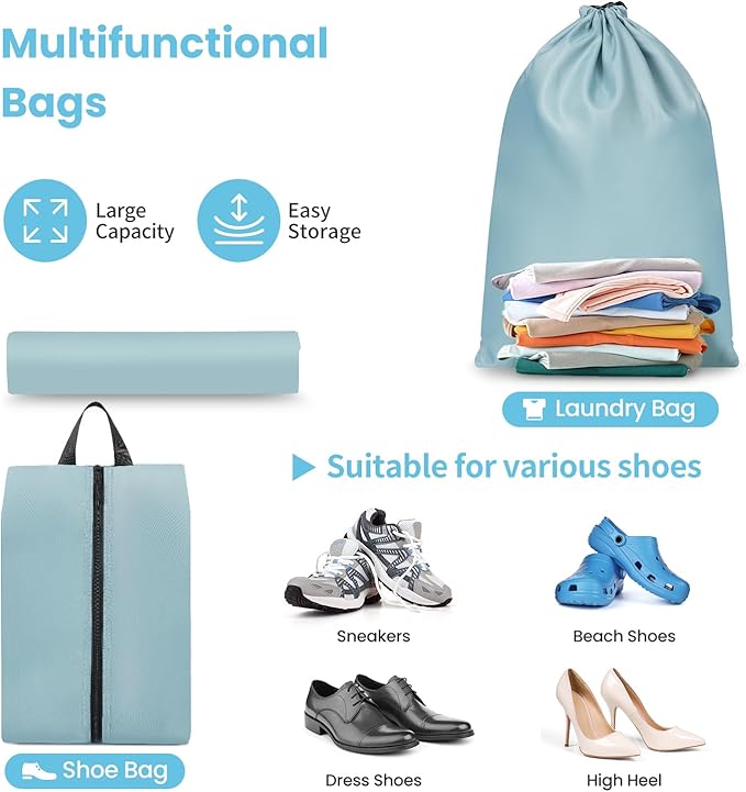 Mesh Packing Cubes for Travel, Durable Luggage Organizer with Sturdy Material and Double Zippers, Comprehensive Set for Travel Accessories Storage, 10 set, teal