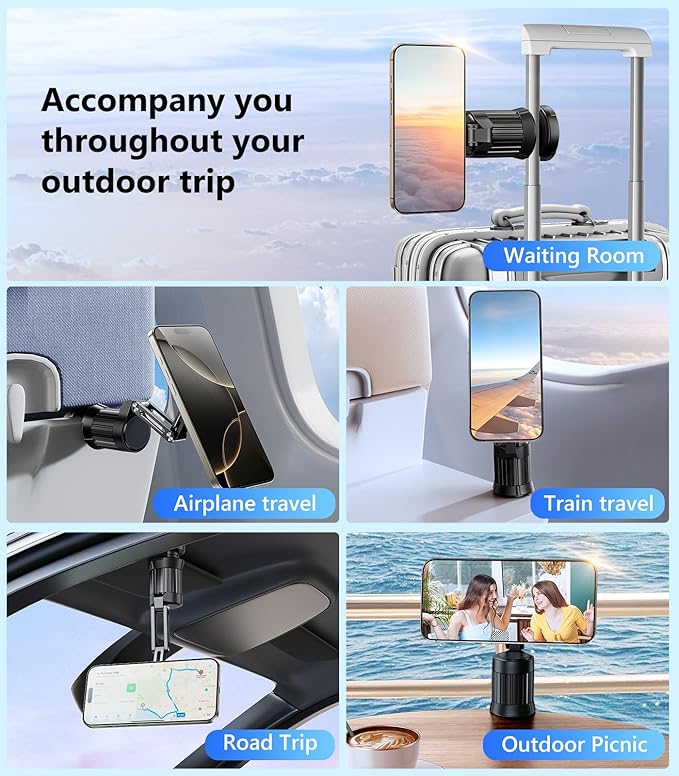 Magnetic Airplane Phone Holder Mount, Long Flight Essentials Travel Accessories for iPhone 16 15 14 13 12, Foldable Phone Holder for Plane Seat Back, Best Gifts for Travelers Women Man Travel
