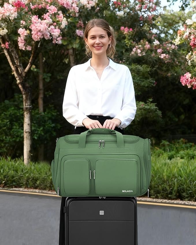 MILADA Carry On Luggage Bags for Travel Lightweight Personal Item Travel Bag Foldable Large Duffle Bag for Travel Tote Overnight Bags for Women Mens Weekender Bags, Forest Green