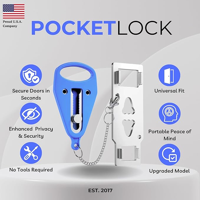 Portable Door Lock 2 Pack for Travel – Hotel Door Locks for Travelers Security – Door Safety Lock from Inside for Home & Apartment – Travel Locks for Hotel Rooms – (Blue)