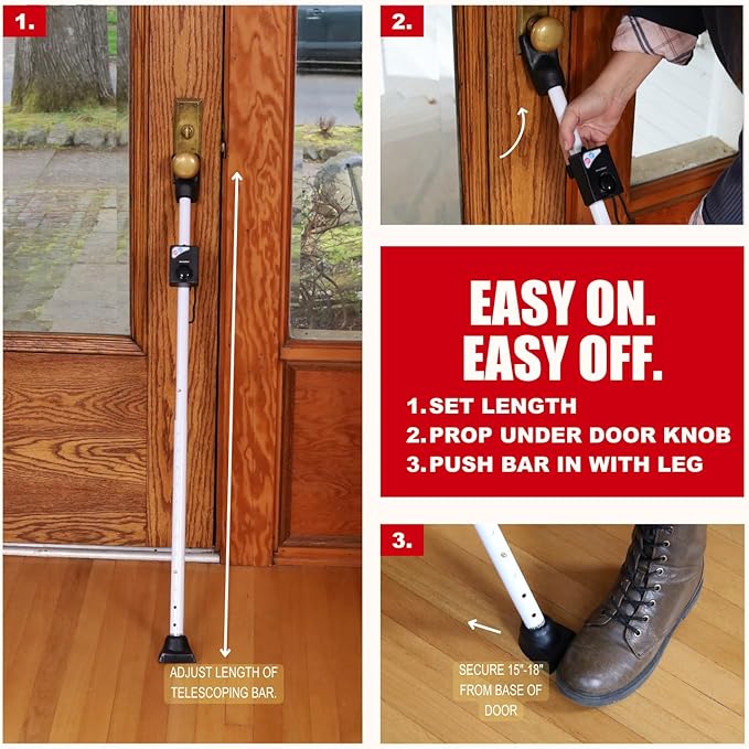Securityman Door Security Bar with Alarm (Detachable) - 120dB Siren Door Stopper Alarm - Adjustable Jammer & Patio Bar - Strong, Withstands 400lbs - Home Protection