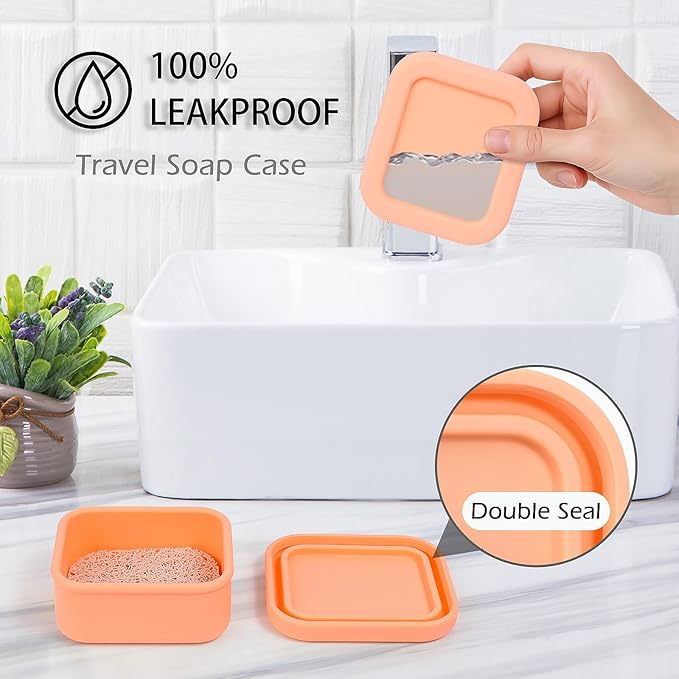 AIDIMMING Shampoo Bar Holder for Travel - 100% Leakproof Portable Soap Case for Shampoo,3.7oz Dove Soap Bar - for Travelers & Gym, Camping, Airplane Essentials (Orange)