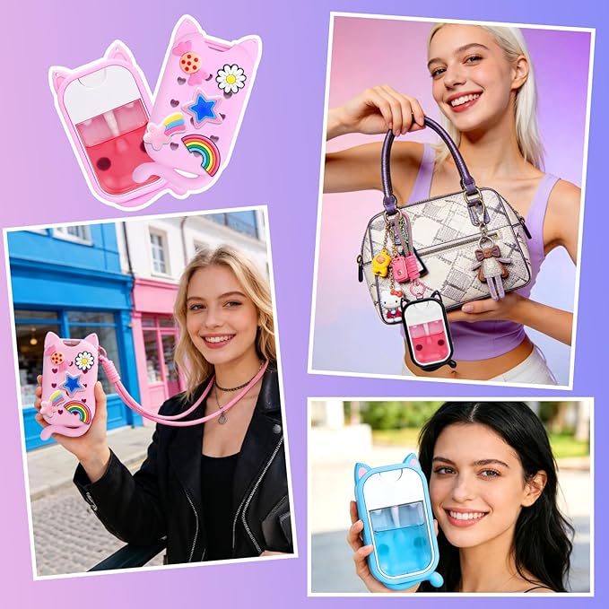 Mity rain Hand Sanitizer Spray Case Compatible With Touchland, Cute Silicone Hand Sanitizer Holder Keychain with 4 Charms, Portable Refillable Sanitizer Accessory, Gift for Women And Teens