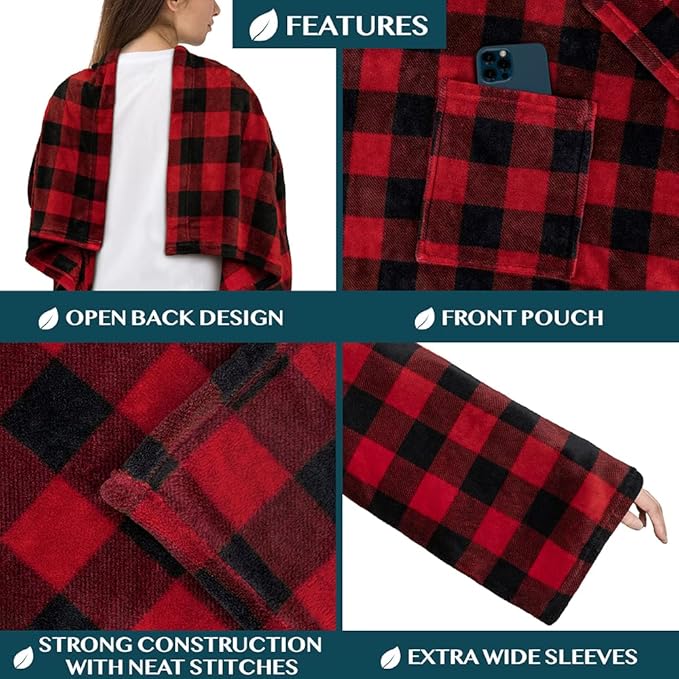 PAVILIA Wearable Blanket with Sleeves for Adult Women Men, Cozy Fleece Warm Wrap Throw with Arms, Gifts for Christmas, Wife