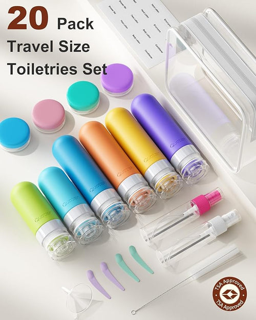 20 Pack Travel Bottles for Toiletries, Original Patented, TSA Approved Travel Size Containers, Leak Proof Silicone Shampoo and Conditioner Bottles Women & Men, Airplane Cruise Essentials, Multi