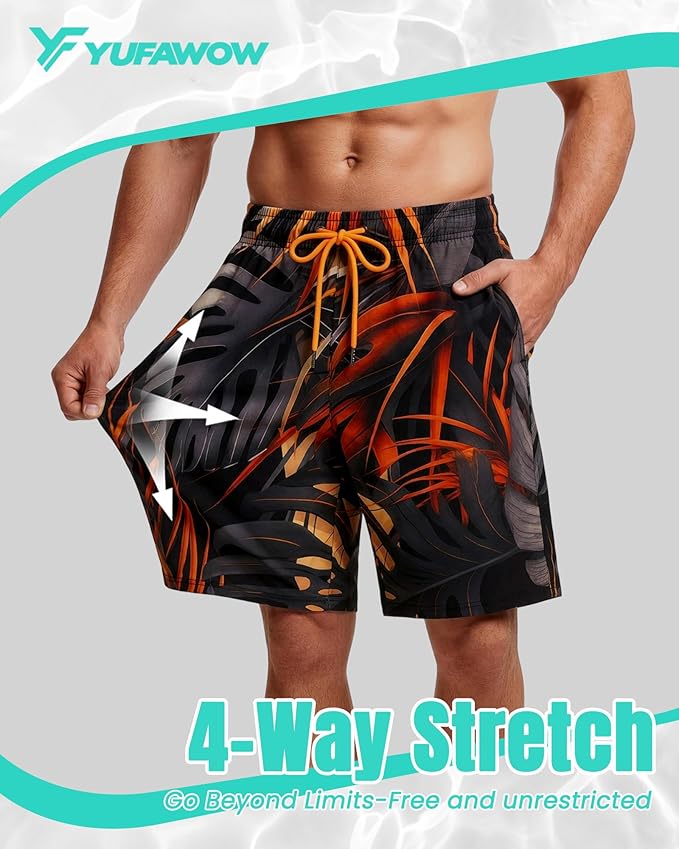 Men Swim Trunks 9 Inch with Mesh Lining Breathable Quick Dry Drawstring Pockets for Summer Beach Pool Board
