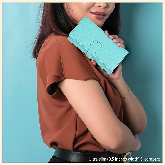 Real Leather Women Wallet Leather with RFID Blocking -Trifold Card Holder Designer Ladies Clutch with ID Window Wallets