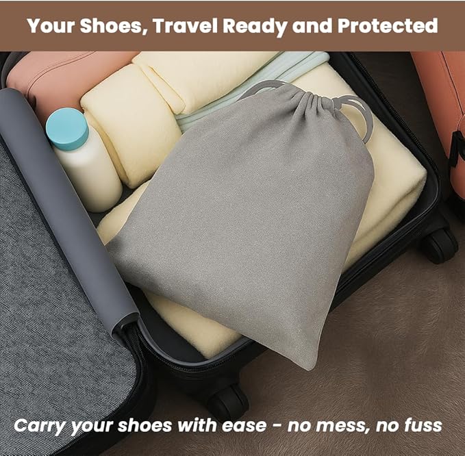 LFH Cotton Rich Shoe Storage Bags with Drawstring, Dustproof Breathable Reusable Organizer, Perfect For Travel, Dorm, Hotel, College, Gym, Easy to Carry, Machine Washable 12"x17" (Pack of 2) - Grey