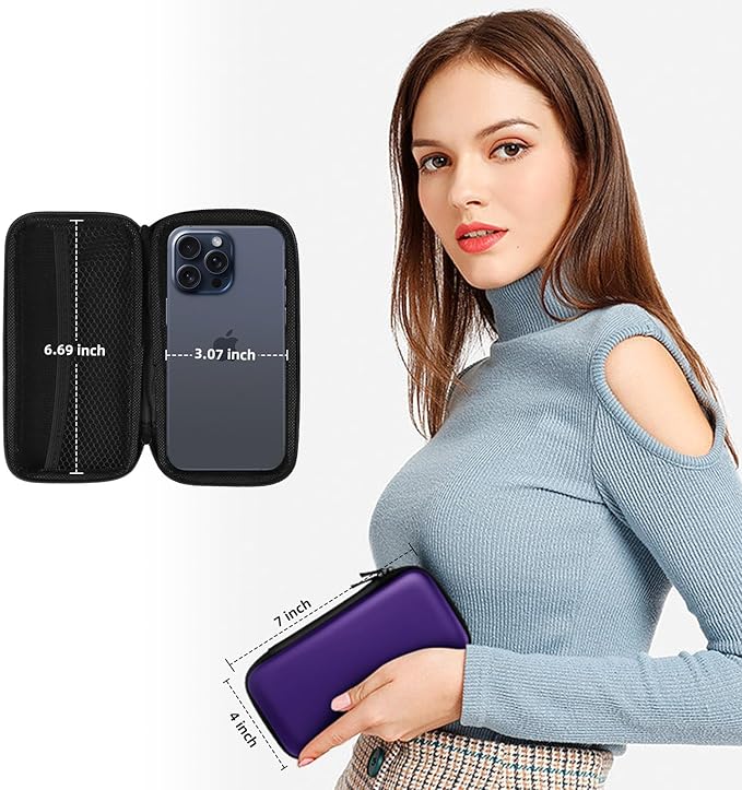 iMangoo Travel Essential Electronics Organizer Pouch Charger Case, Shockproof Dual Zipper Power Bank Cables Tech Accessories Purse, Men & Women Travel Must Have Storage Bag, 6.5x3.2x1 inch Purple