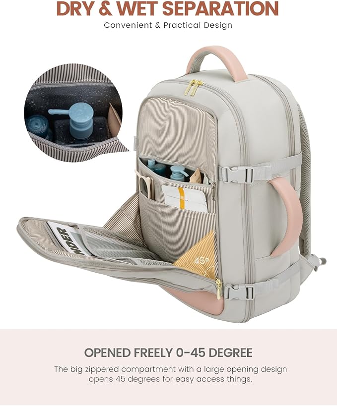 LOVEVOOK Large Travel Backpack For Women, 50L Carry On Backpack Flight Approved, TSA Personal Item Bag, Waterproof Laptop Backpack Fits 18 Inch Laptop, Business Weekender Overnight With 3 Cubes, Grey