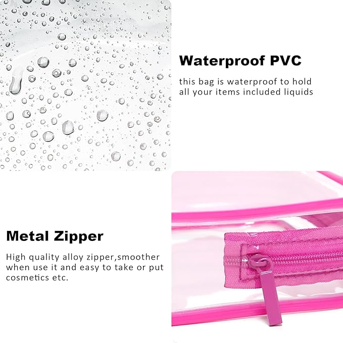 TSA Approved Toiletry Bag, 4 Pcs Clear Toiletries Bags Quart Size Travel Makeup Cosmetic Bag for Women Men, Carry on Airport Airline Compliant Bag (Rose Pink, Pack of 4)